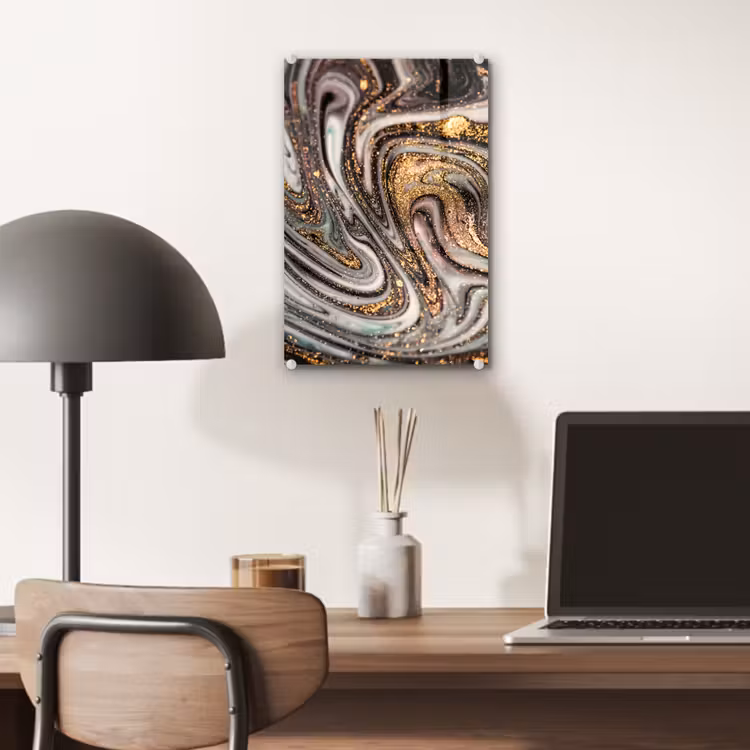 Glas schilderij - Marmerlook - Goud - Glitter - Luxe - Marmer - Wit — 6