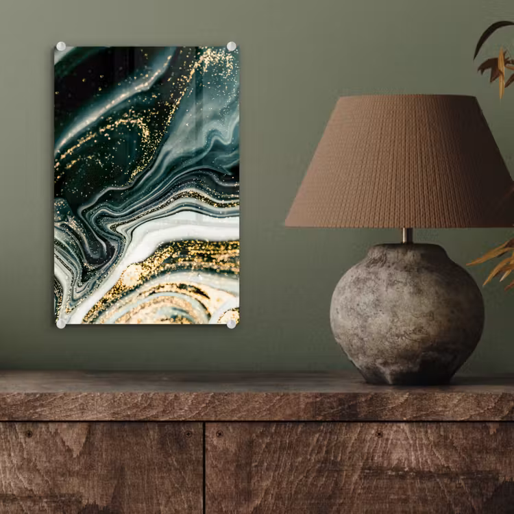 Glas schilderij - Marmerlook - Goud - Groen - Glitter - Design - Marmer — 3