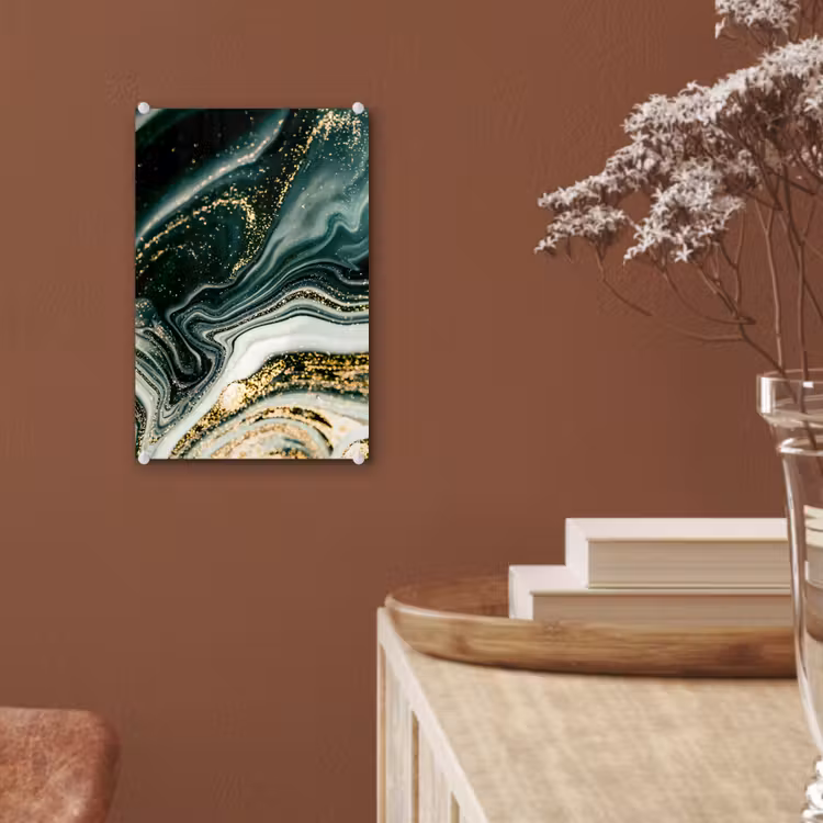 Glas schilderij - Marmerlook - Goud - Groen - Glitter - Design - Marmer — 5