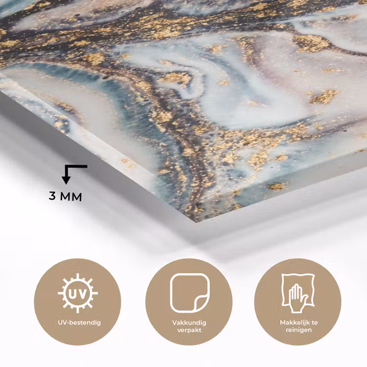 Glas schilderij - Marmerlook - Goud - Zwart - Glitter - Chic — 2
