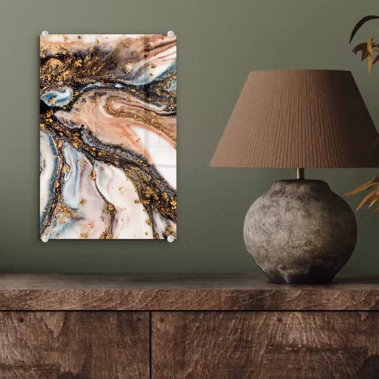 Glas schilderij - Marmerlook - Goud - Zwart - Glitter - Chic — 3