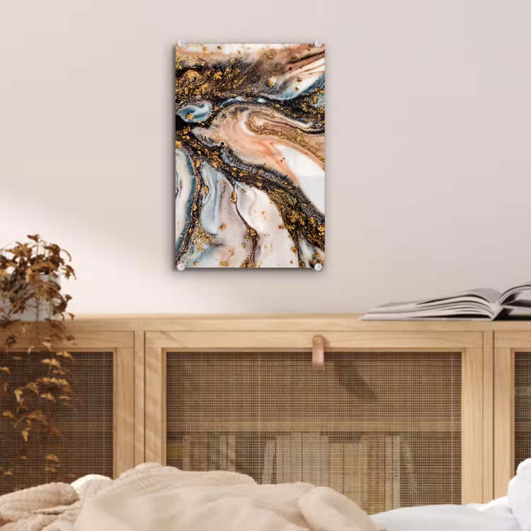 Glas schilderij - Marmerlook - Goud - Zwart - Glitter - Chic — 4