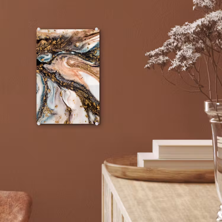 Glas schilderij - Marmerlook - Goud - Zwart - Glitter - Chic — 5