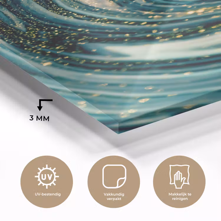 Glas schilderij - Marmerlook - Luxe - Goud - Turquoise - Glitter — 2