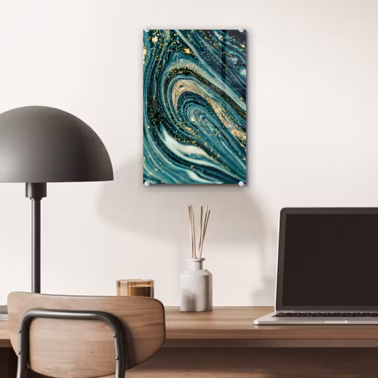 Glas schilderij - Marmerlook - Luxe - Goud - Turquoise - Glitter — 6