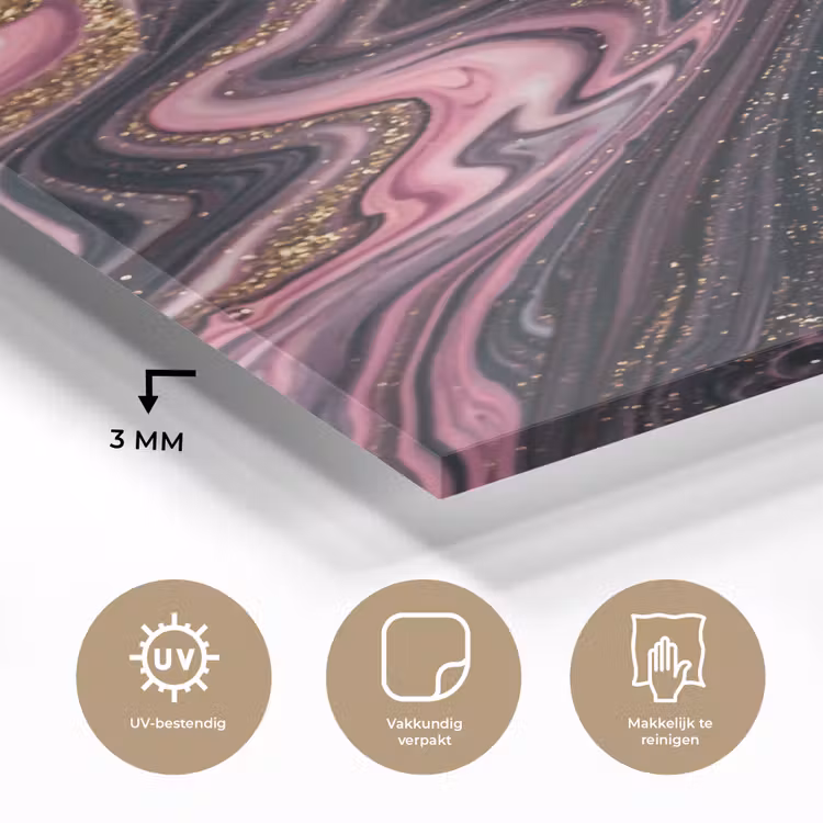 Glas schilderij - Marmerlook - Roze - Paars - Goud - Luxe - Marmer — 2