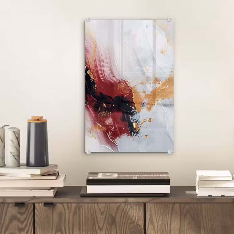 Glas schilderij - Rood - Abstract - Goud - Modern — 2