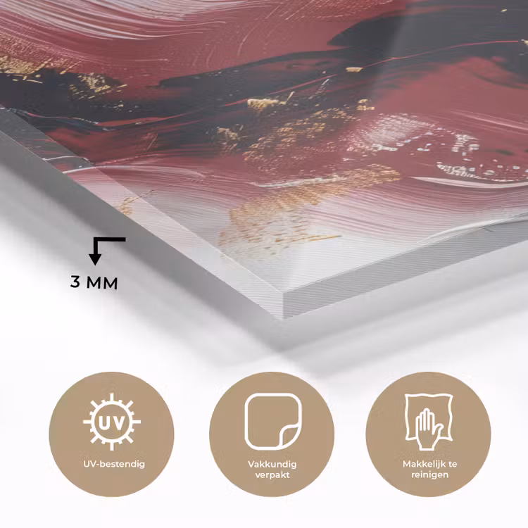Glas schilderij - Rood - Abstract - Goud - Modern — 3