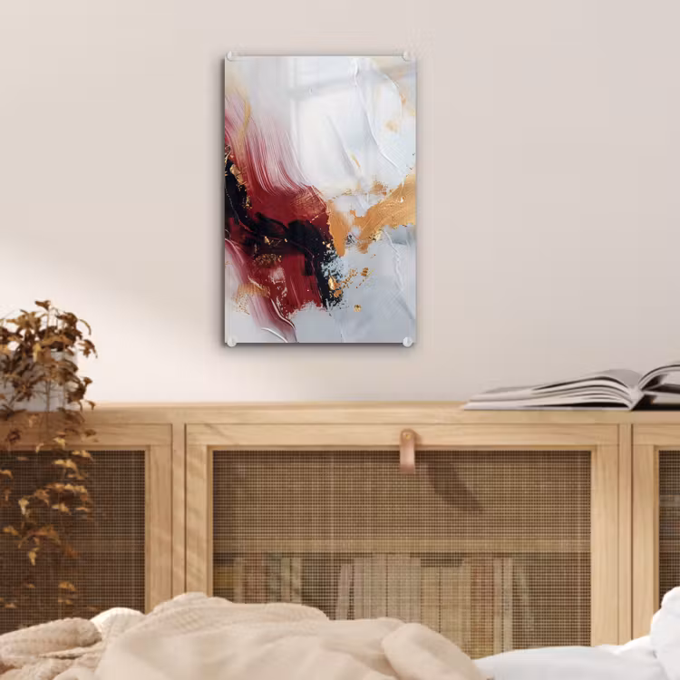 Glas schilderij - Rood - Abstract - Goud - Modern — 5