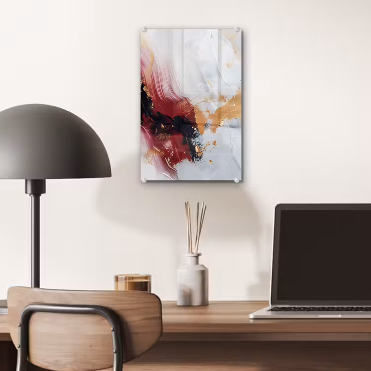 Glas schilderij - Rood - Abstract - Goud - Modern — 7
