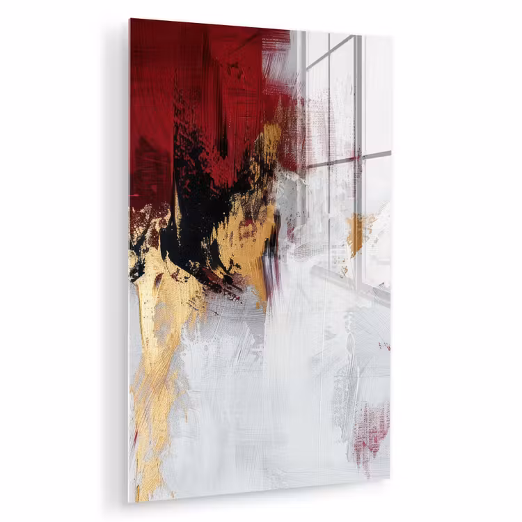 Glas schilderij - Rood - Marmer - Abstract - Goud - Modern — 1