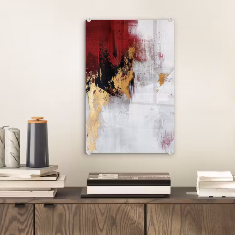 Glas schilderij - Rood - Marmer - Abstract - Goud - Modern — 2