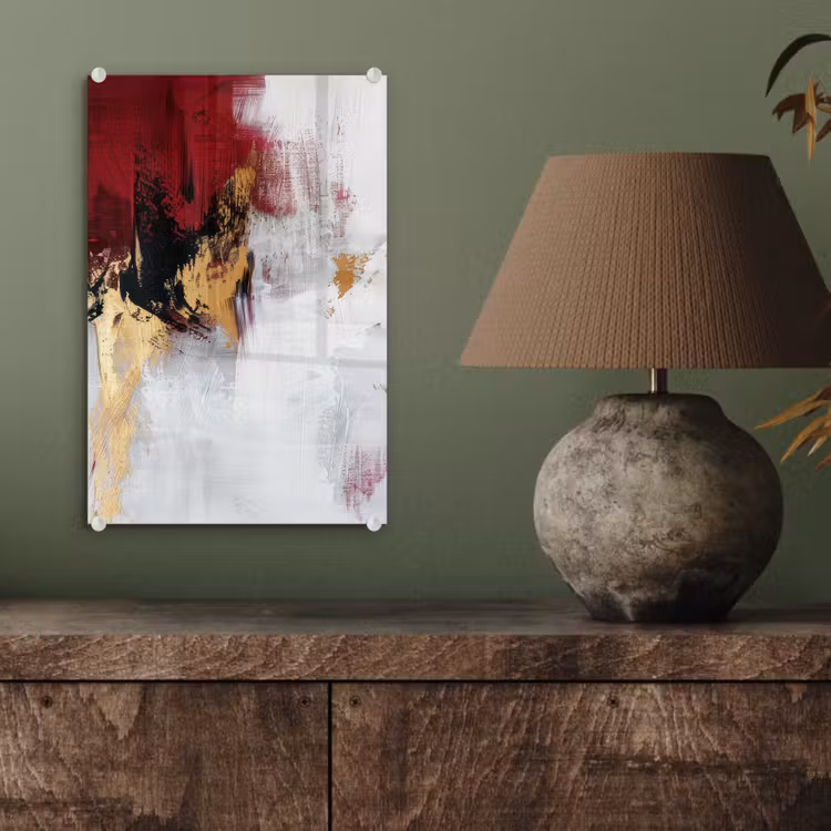 Glas schilderij - Rood - Marmer - Abstract - Goud - Modern — 4