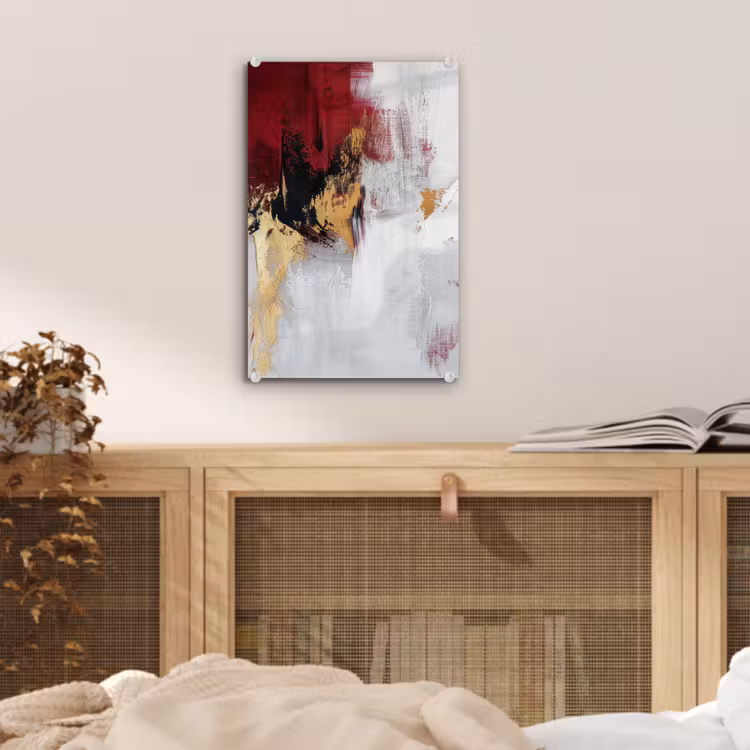 Glas schilderij - Rood - Marmer - Abstract - Goud - Modern — 5