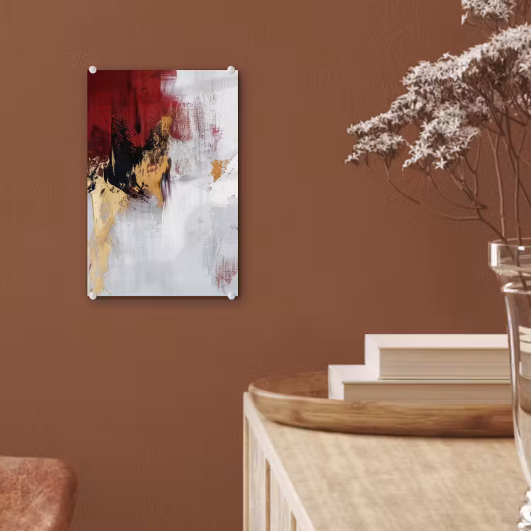 Glas schilderij - Rood - Marmer - Abstract - Goud - Modern — 6
