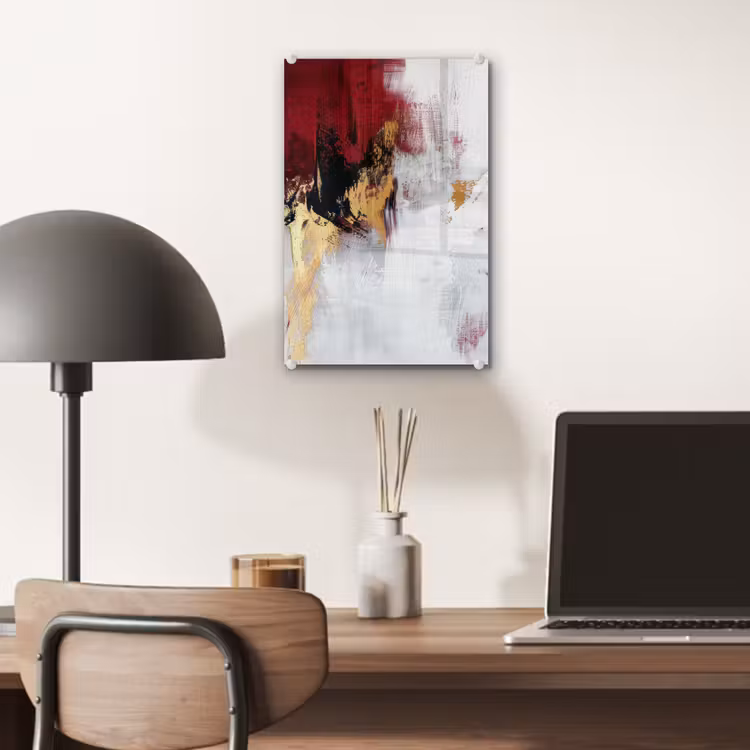 Glas schilderij - Rood - Marmer - Abstract - Goud - Modern — 7