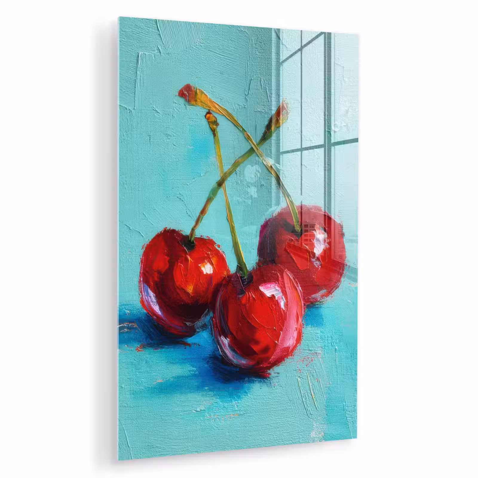 Glas schilderij - Kersen - Rood - Drie - Geverfd — 1