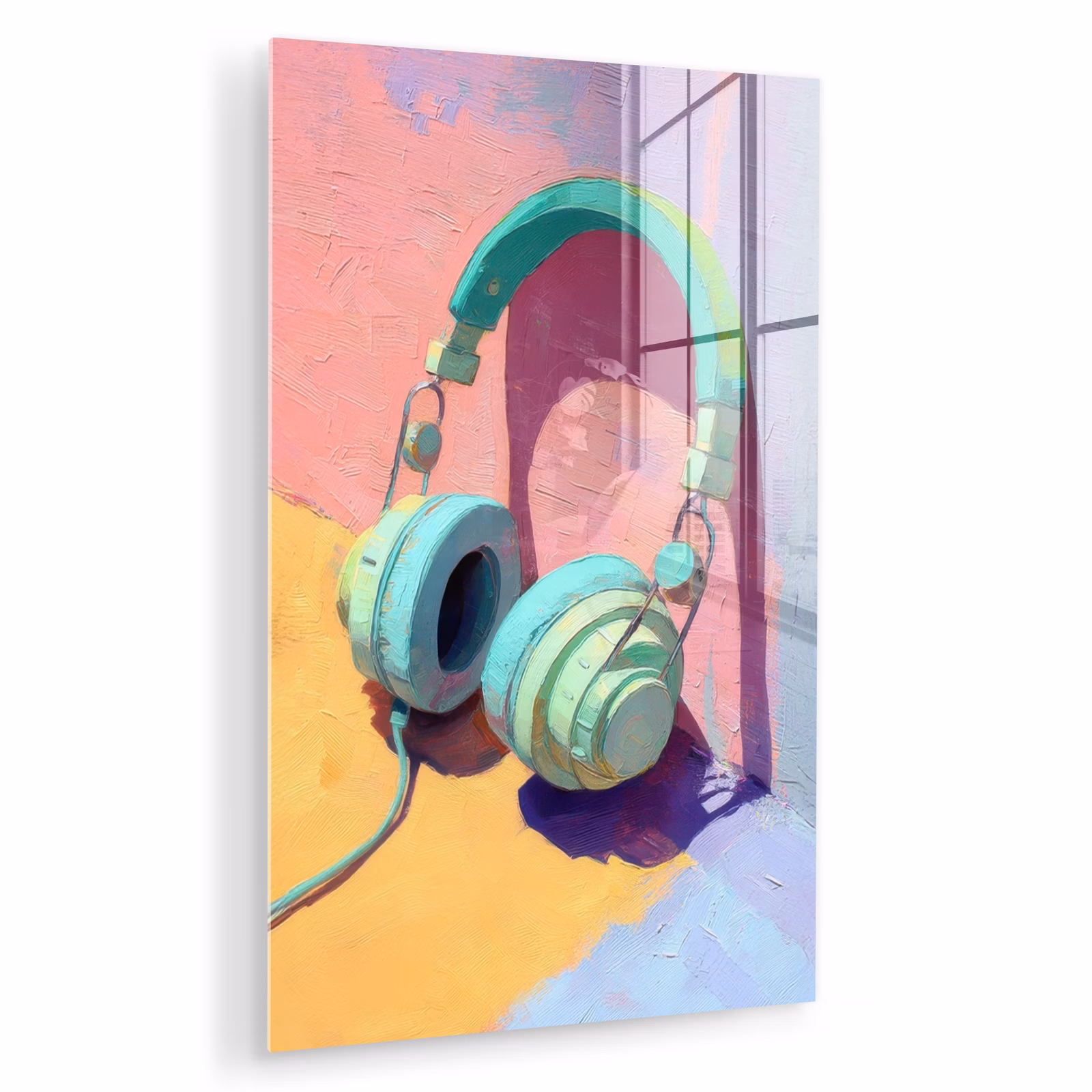 Glas schilderij - Koptelefoon - Mintgroen - Draad — 1