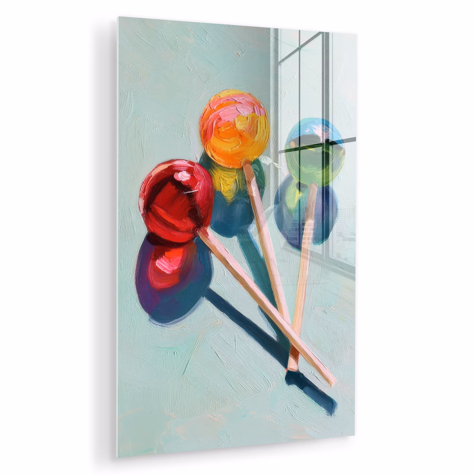 Glas schilderij - Lollys - Schaduw - Drie - Blauw — 1