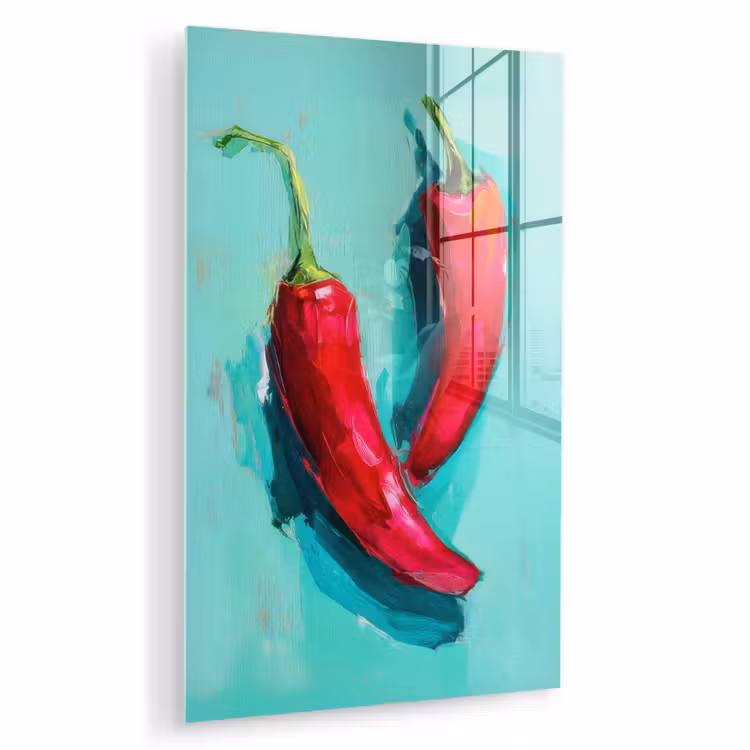 Glas schilderij - Chilipepers - Geverfd - Rood — 1