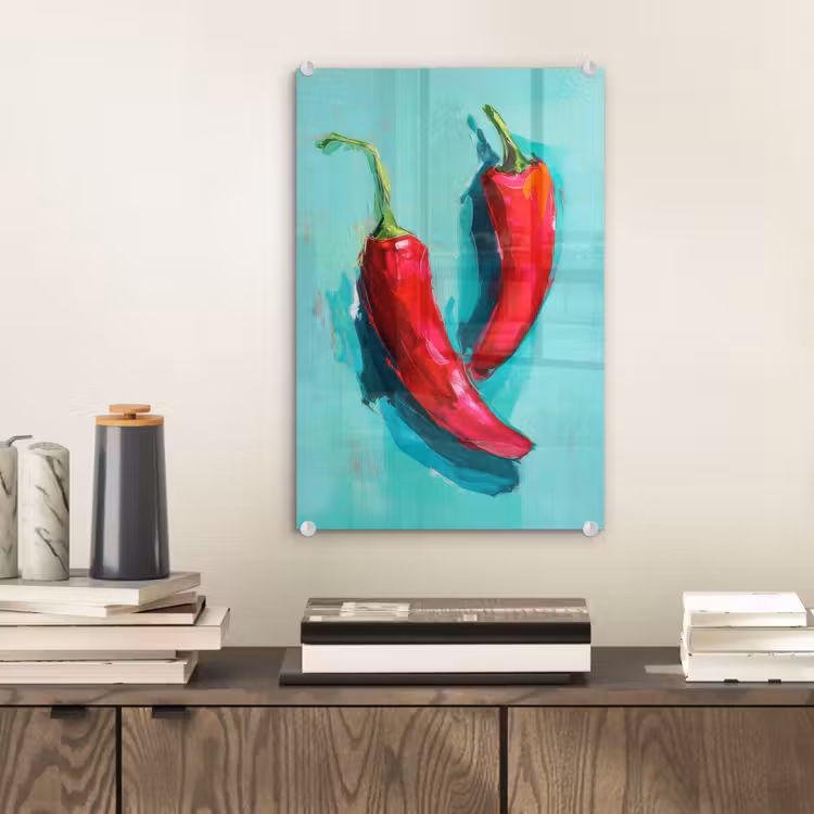 Glas schilderij - Chilipepers - Geverfd - Rood — 2