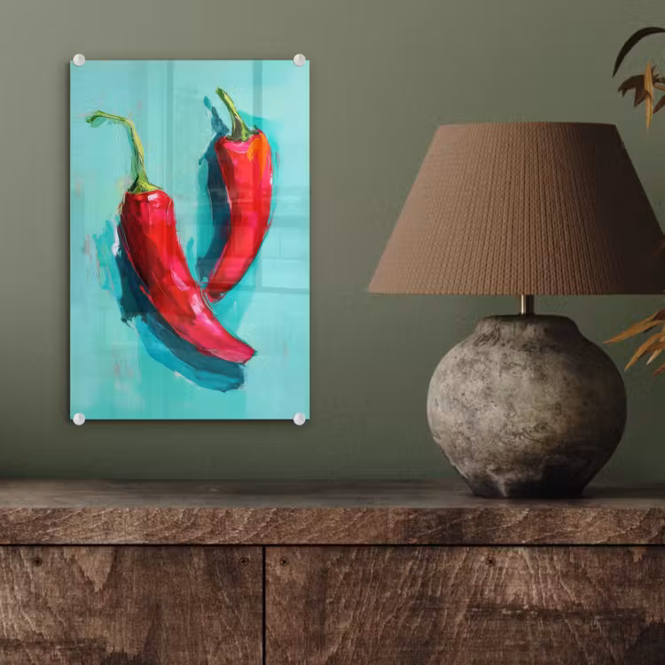 Glas schilderij - Chilipepers - Geverfd - Rood — 4