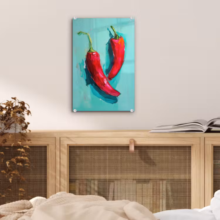 Glas schilderij - Chilipepers - Geverfd - Rood — 5