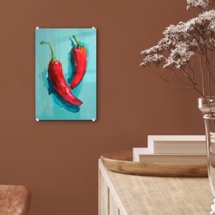 Glas schilderij - Chilipepers - Geverfd - Rood — 6
