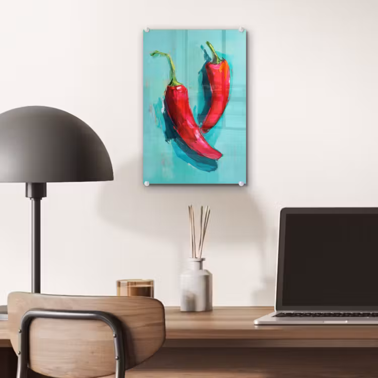 Glas schilderij - Chilipepers - Geverfd - Rood — 7