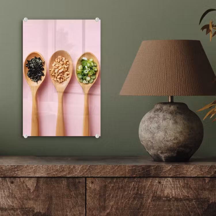 Glas schilderij - Ingrediënten - Lepels - Hout - Roze — 4
