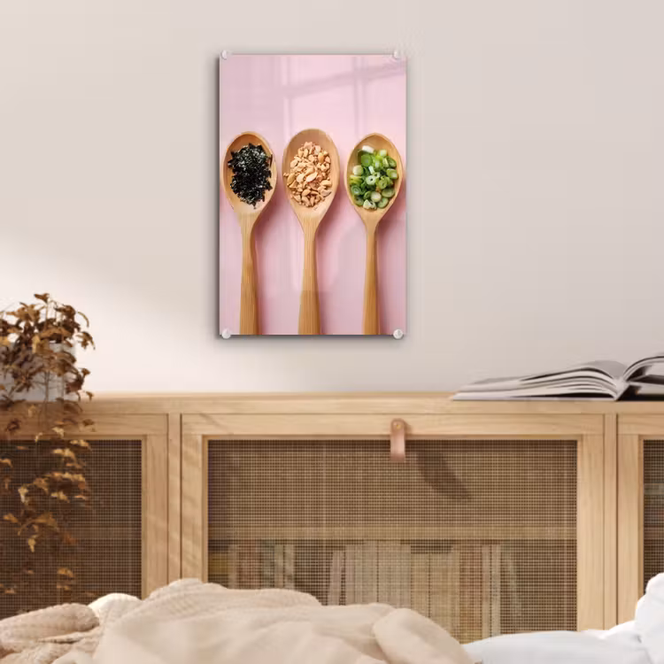 Glas schilderij - Ingrediënten - Lepels - Hout - Roze — 5