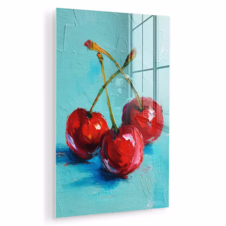 Glas schilderij - Kersen - Rood - Drie - Geverfd — 1