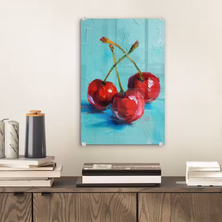 Glas schilderij - Kersen - Rood - Drie - Geverfd — 2