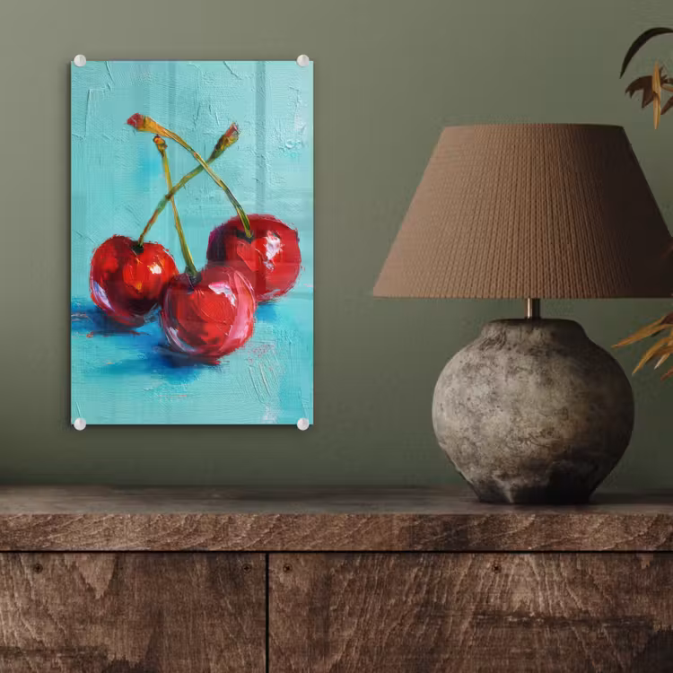 Glas schilderij - Kersen - Rood - Drie - Geverfd — 4