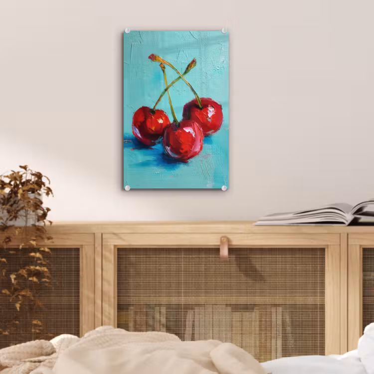 Glas schilderij - Kersen - Rood - Drie - Geverfd — 5