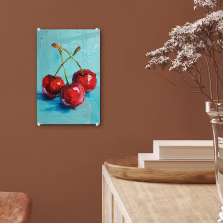 Glas schilderij - Kersen - Rood - Drie - Geverfd — 6