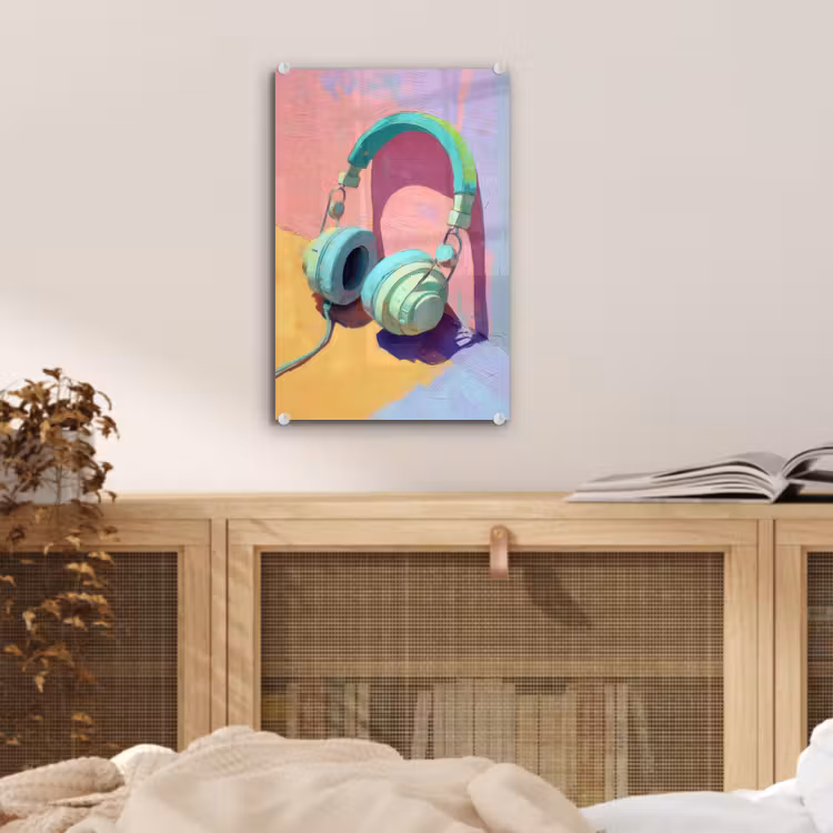 Glas schilderij - Koptelefoon - Mintgroen - Draad — 5