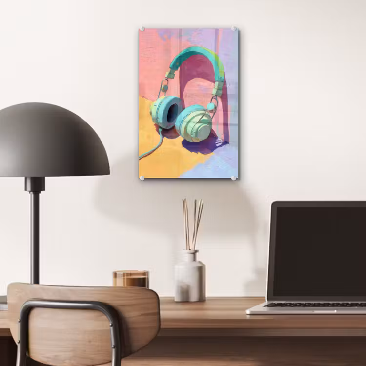 Glas schilderij - Koptelefoon - Mintgroen - Draad — 7