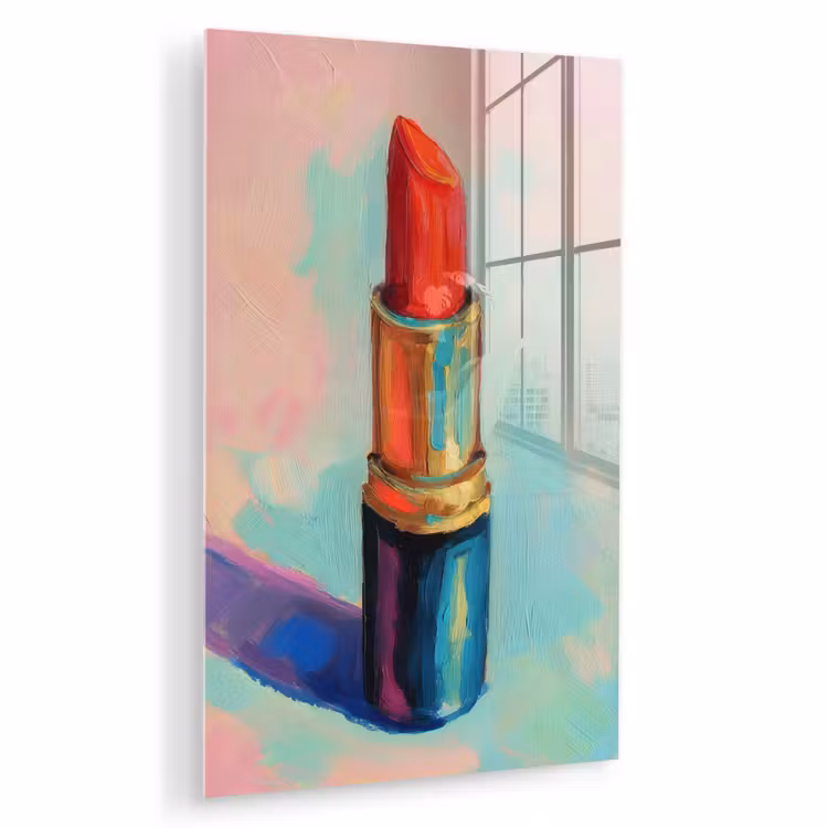 Glas schilderij - Lippenstift - Rood - Penseelstreken — 1