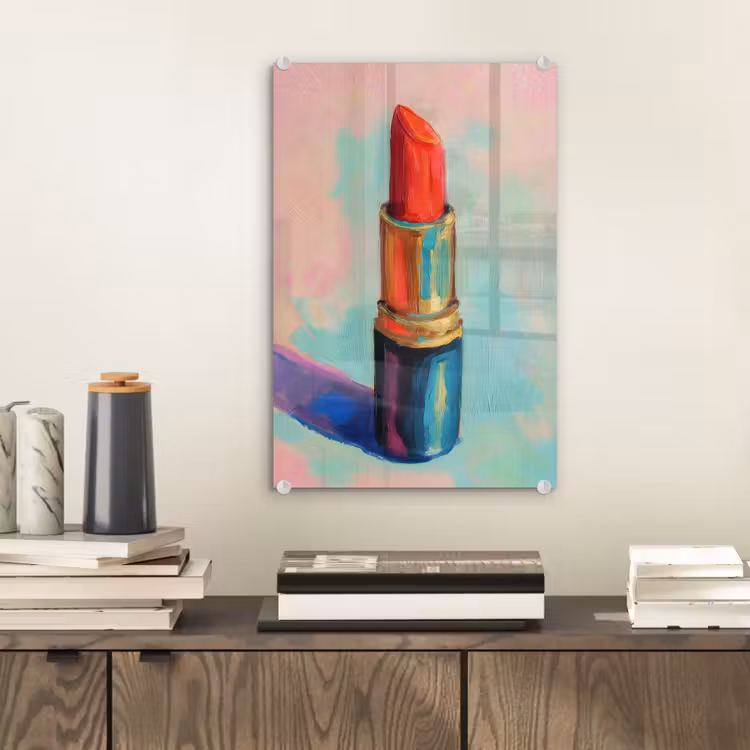 Glas schilderij - Lippenstift - Rood - Penseelstreken — 2