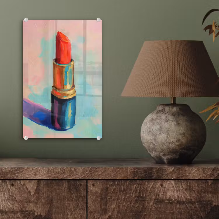 Glas schilderij - Lippenstift - Rood - Penseelstreken — 4