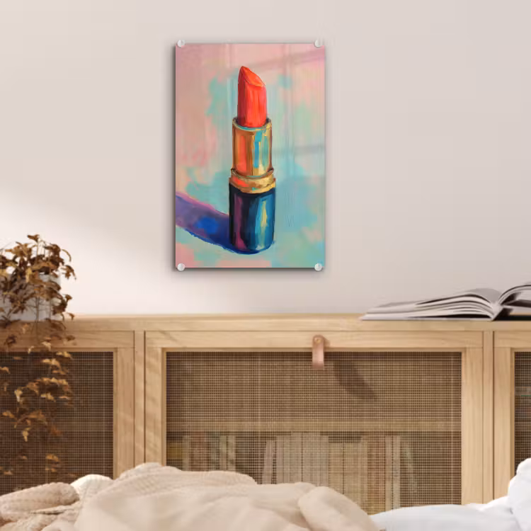 Glas schilderij - Lippenstift - Rood - Penseelstreken — 5