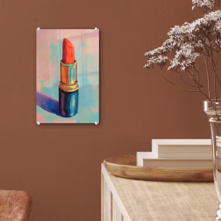 Glas schilderij - Lippenstift - Rood - Penseelstreken — 6