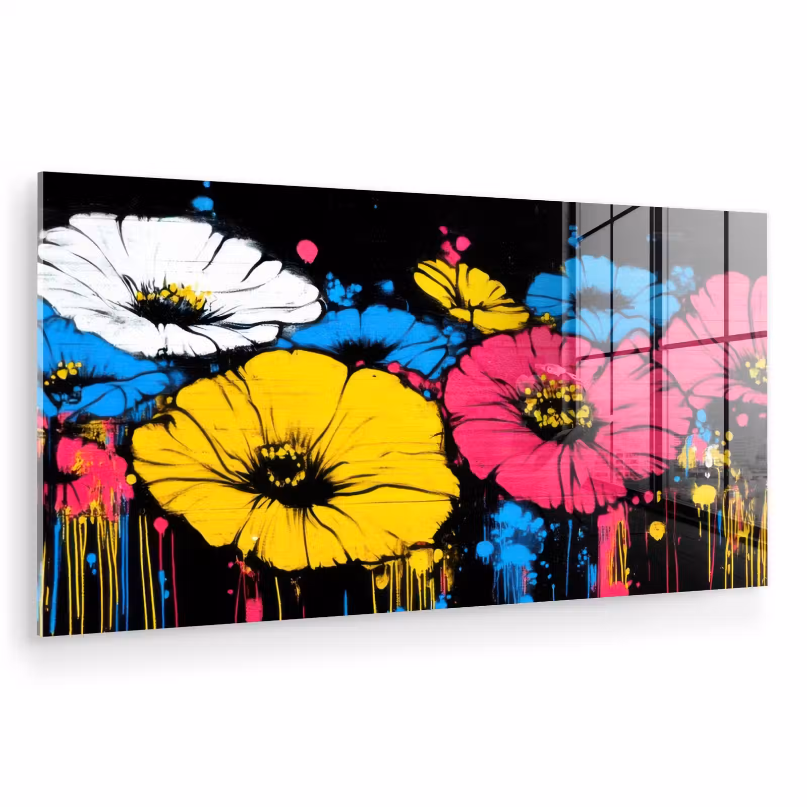 Glas schilderij - Graffiti - Bloemen - Kleur — 1