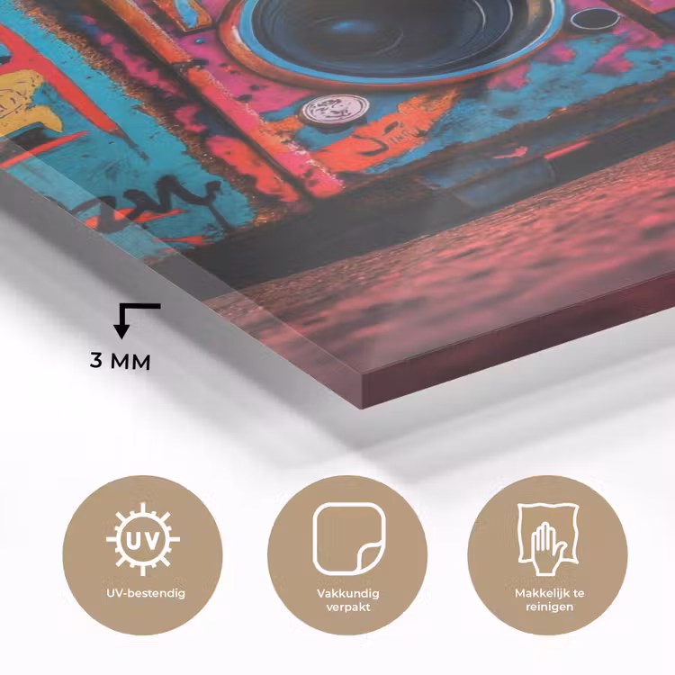 Glas schilderij - Boombox - Rood - Graffiti - Neon — 3