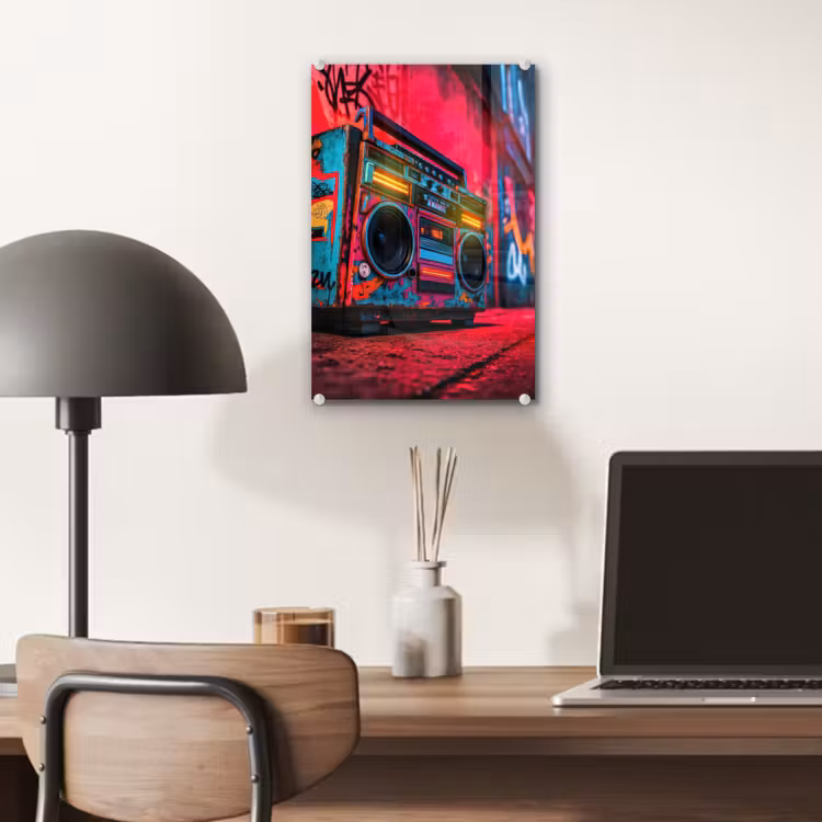 Glas schilderij - Boombox - Rood - Graffiti - Neon — 7