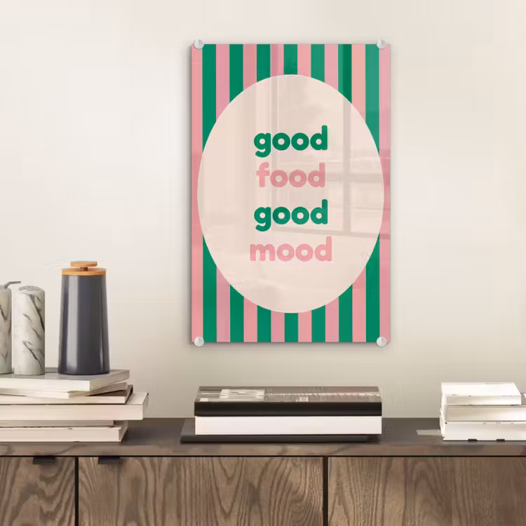 Glas schilderij - Gestreept - Quote - Ovaal - Roze — 2