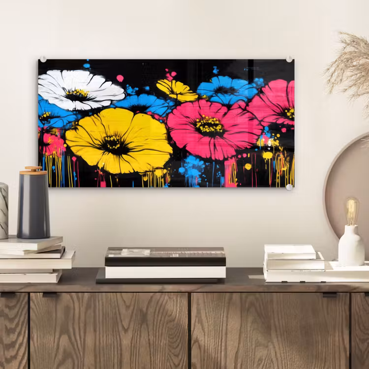 Glas schilderij - Graffiti - Bloemen - Kleur — 2