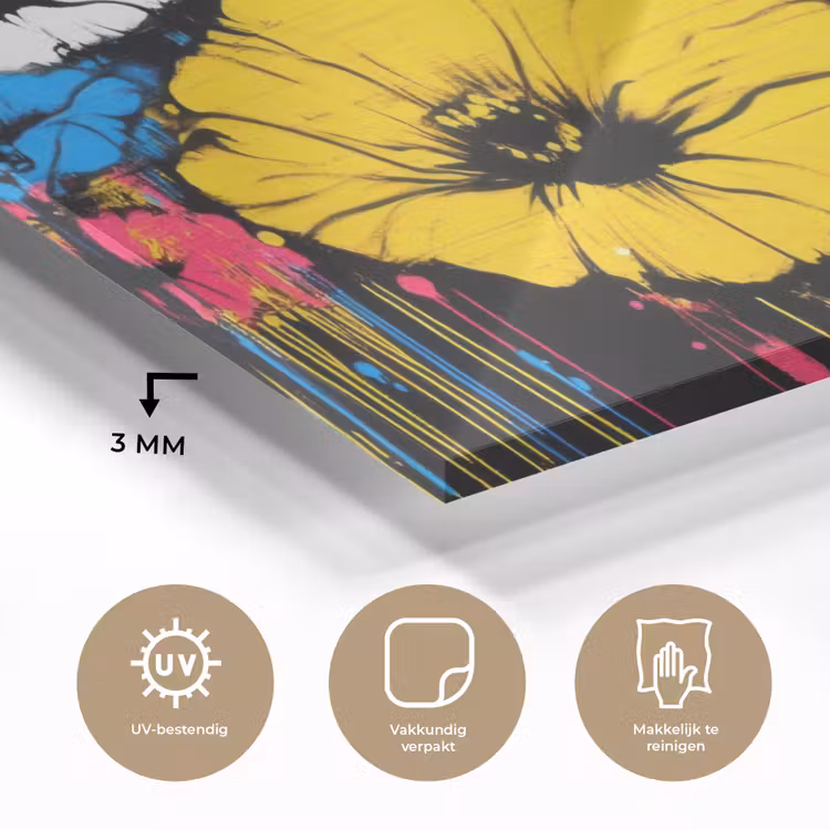 Glas schilderij - Graffiti - Bloemen - Kleur — 3
