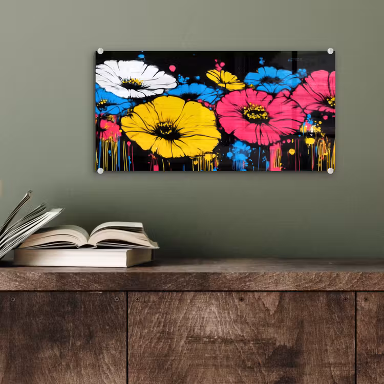 Glas schilderij - Graffiti - Bloemen - Kleur — 4